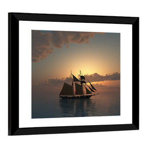 Schooner Ship Sunset Wall Art