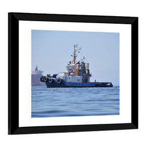 A Tugboat Near To Container Ship In Coasts Of Valparaiso Wall Art