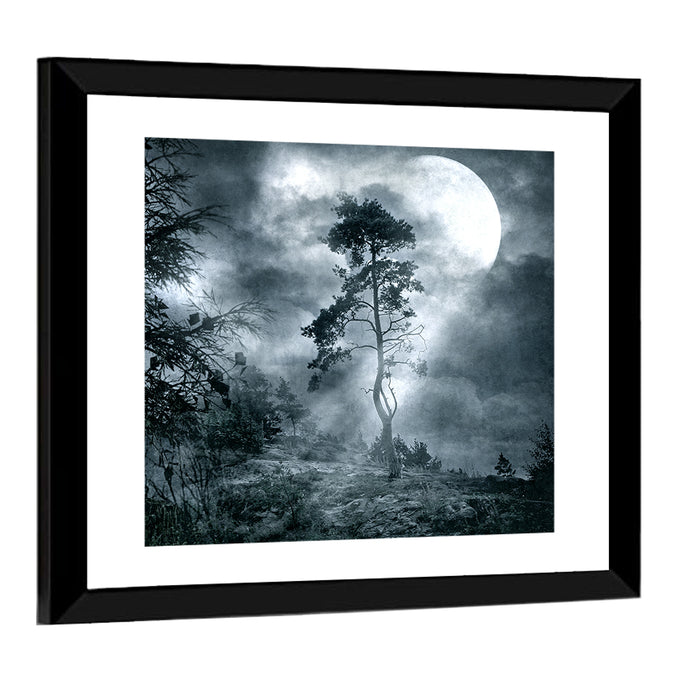 Gothic Moonlit Tree Wall Art as a framed print