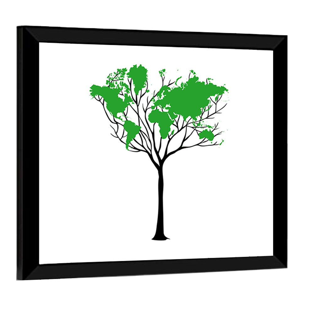 World Map Tree with Green Canopy Wall Art