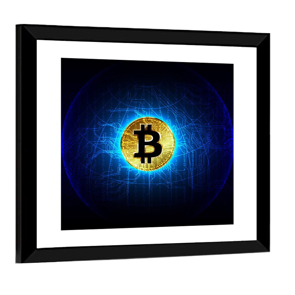 Golden Bitcoin Globe Wall Art
