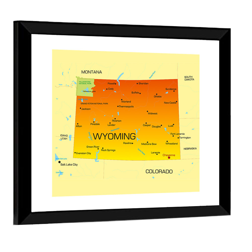 Wyoming Map in Yellow and Orange Wall Art