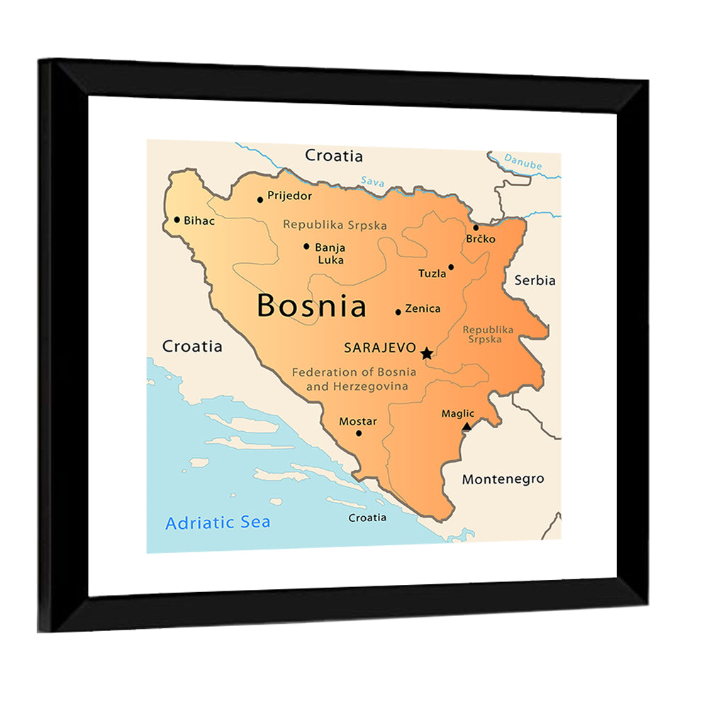 Map of Bosnia and Herzegovina Wall Art
