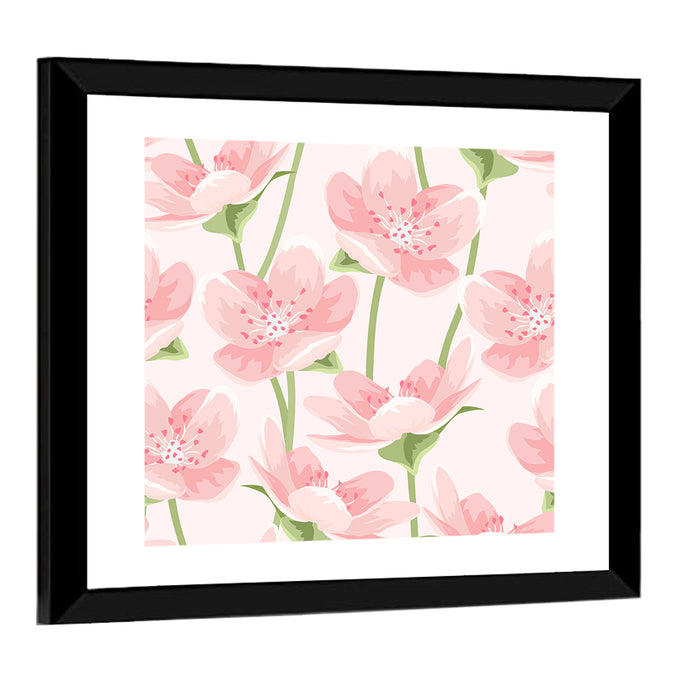 Spring Pink Sakura Magnolia Pattern Wall Art as a framed print