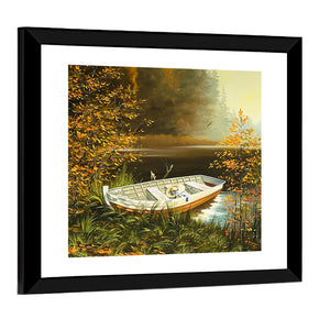 Boat On The Bank Of Lake Wall Art