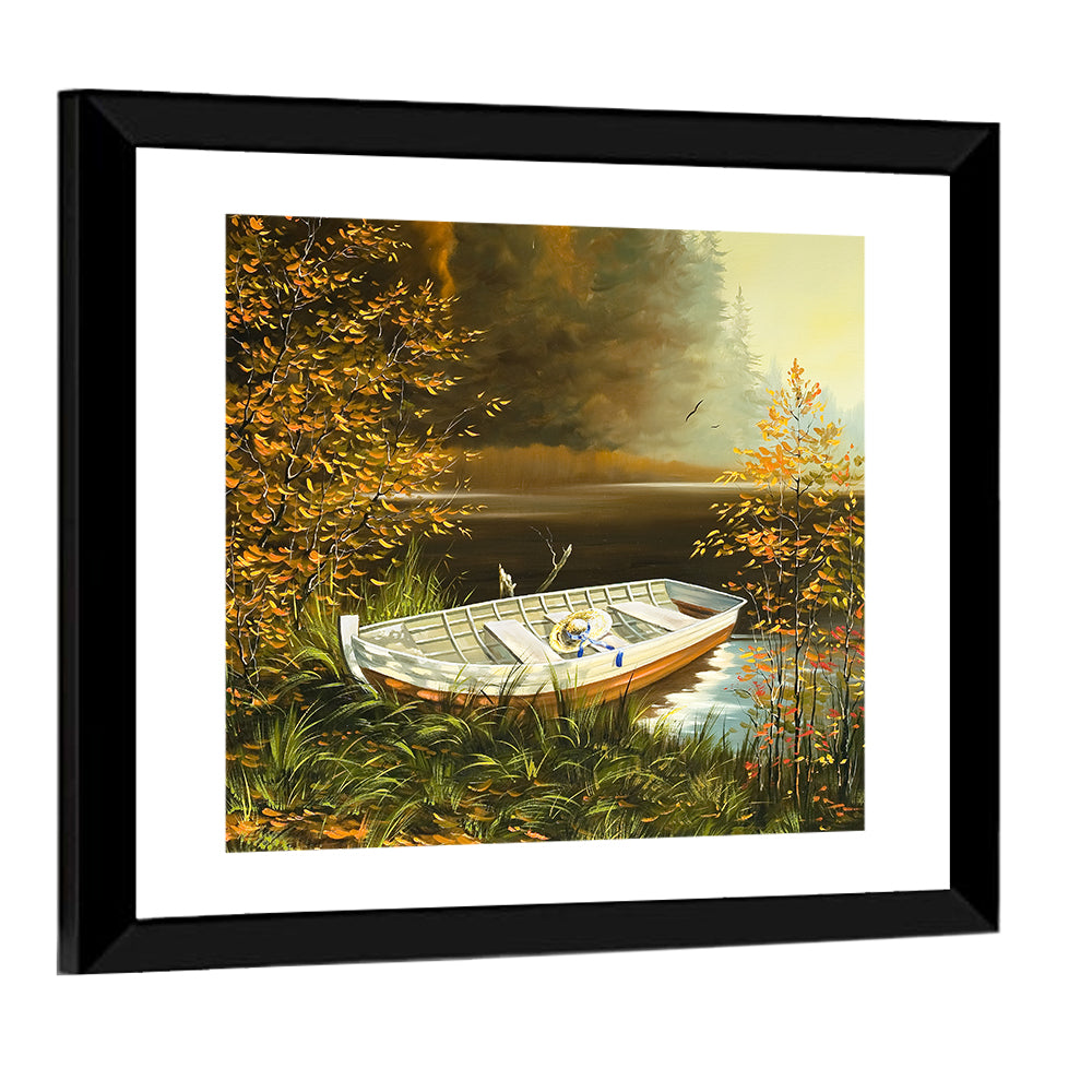 Wooden Boat with Straw Hat Wall Art