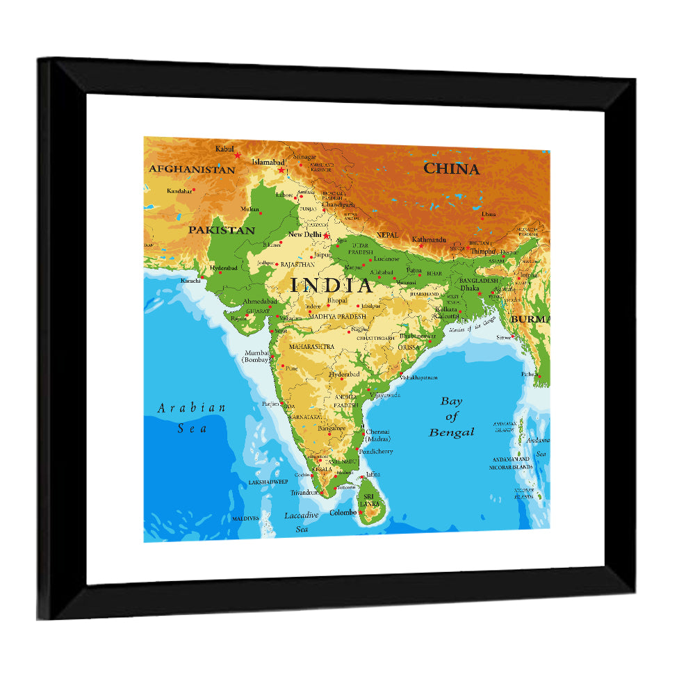 Relief Map of India Wall Art