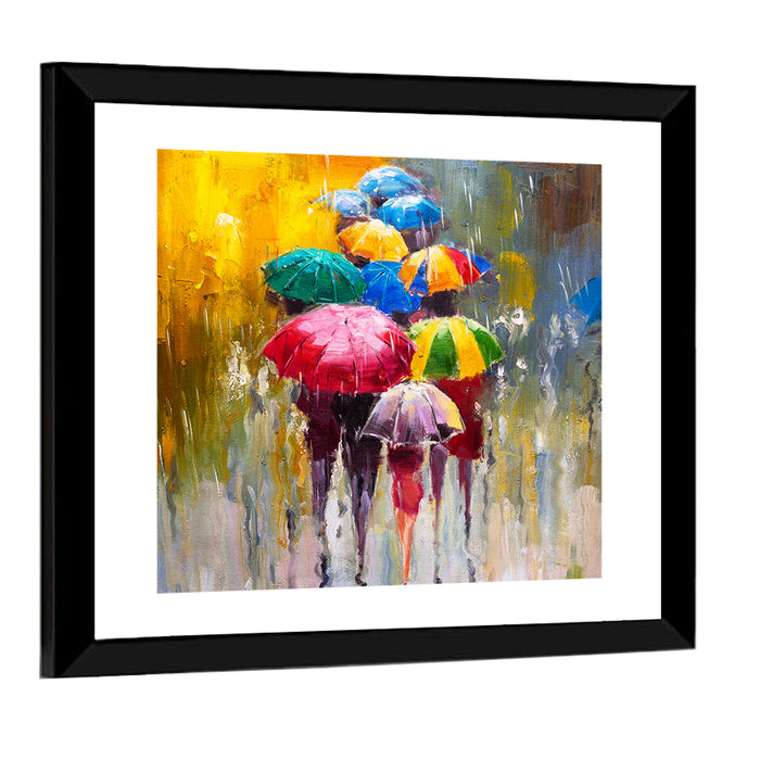 Rain Soaked Cityscape Oil Painting Wall Art as a framed print