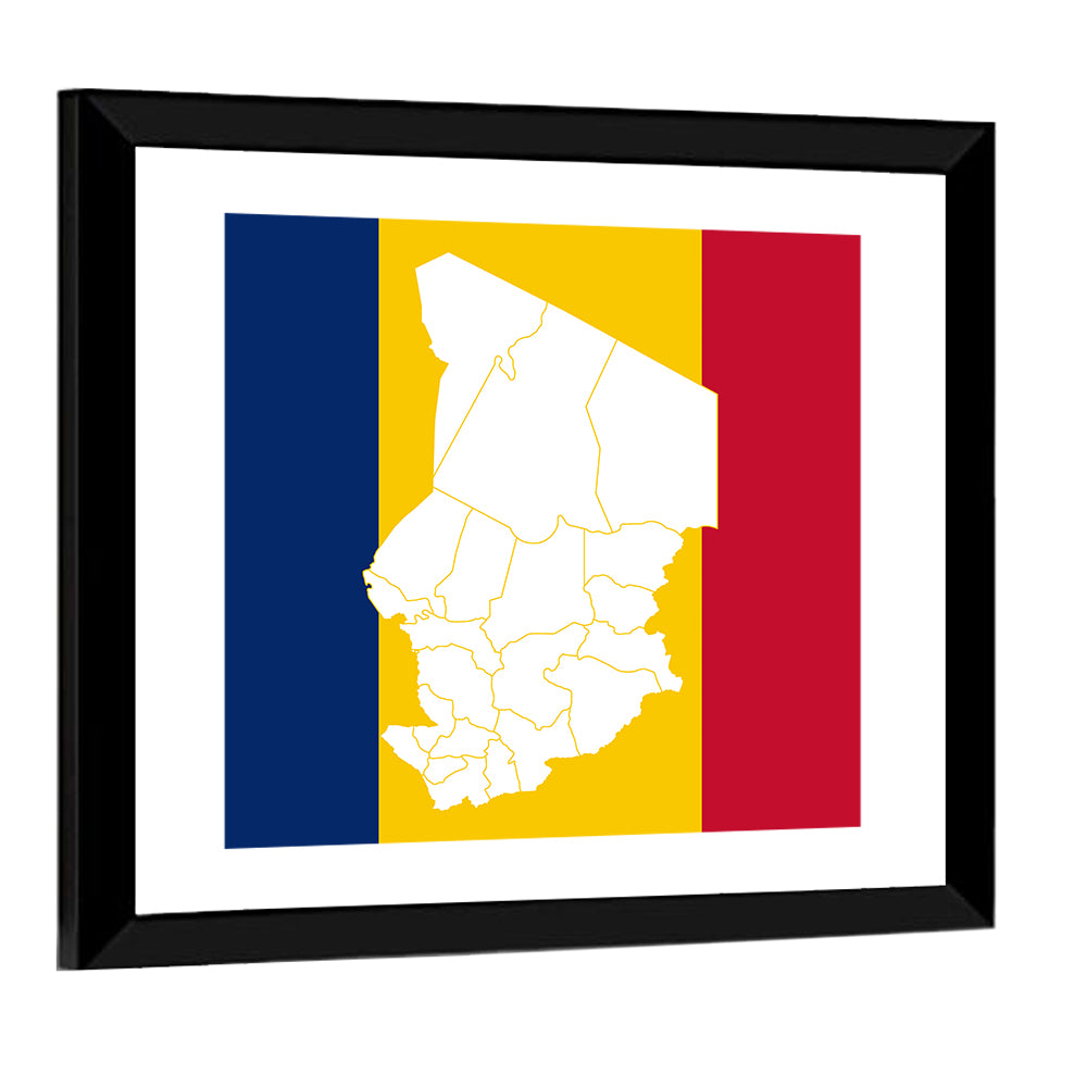 Chad Map with Tricolor Flag Wall Art