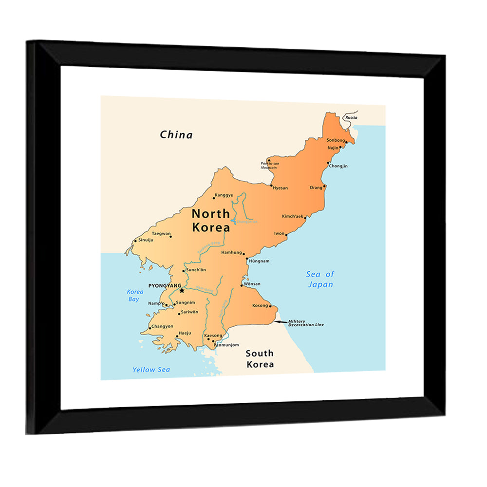 North Korea Political Map Wall Art