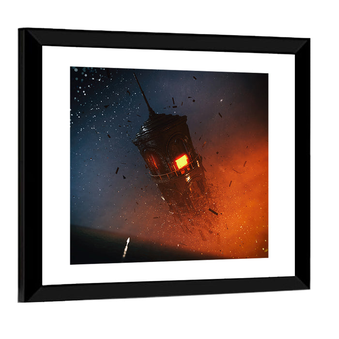 Floating Tower at Night Wall Art as a framed print