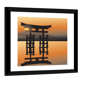 Asian Lake With Sunset Wall Art