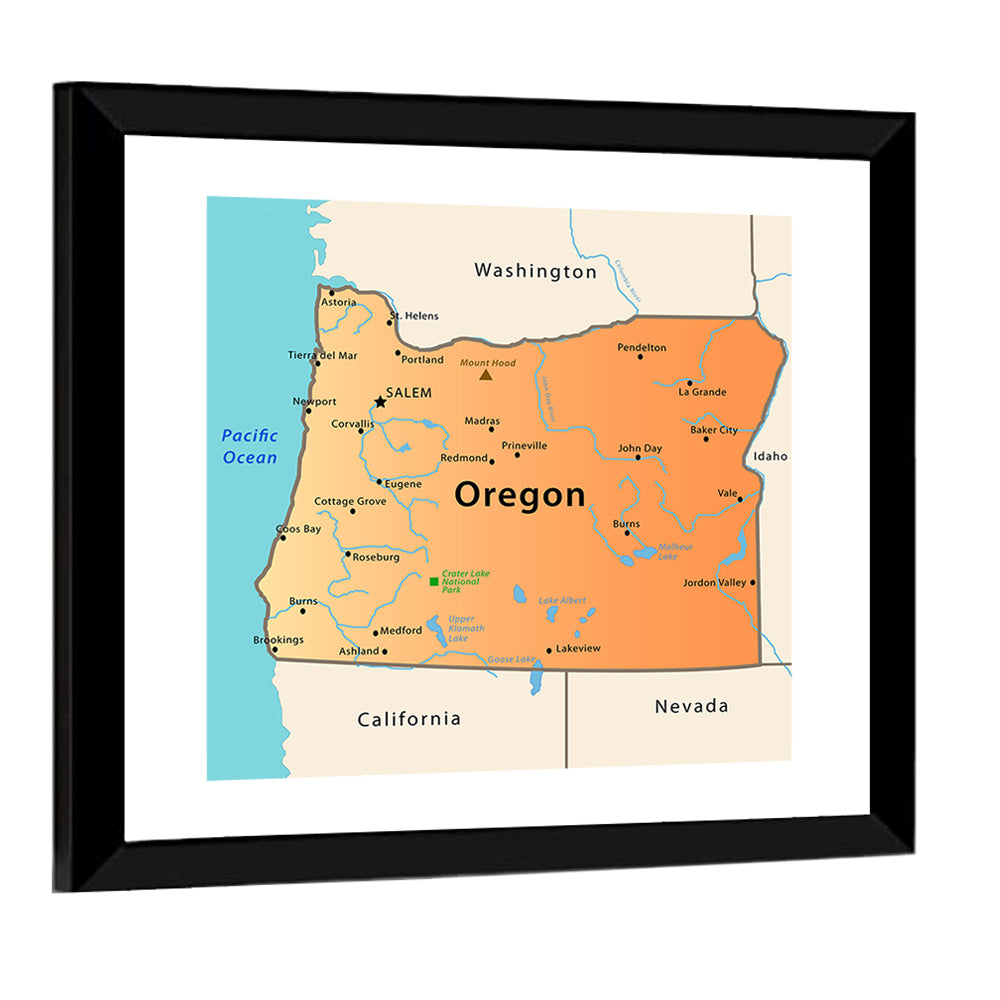 Oregon State Map Wall Art