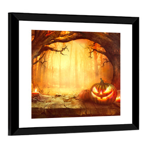 Halloween Pumpkin In Dark Forest Wall Art