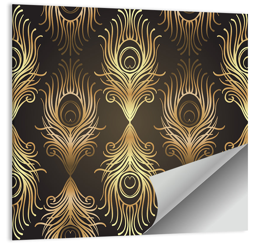 Gold Peacock Feather Pattern Wall Art