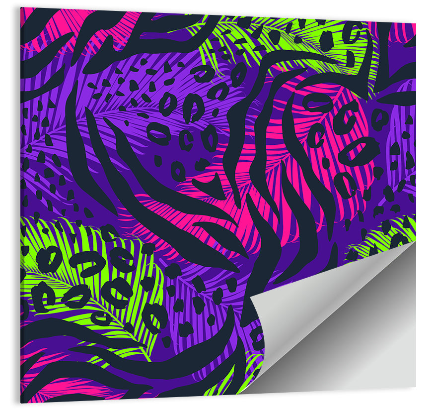 Neon Tropical Leaf Pattern Wall Art