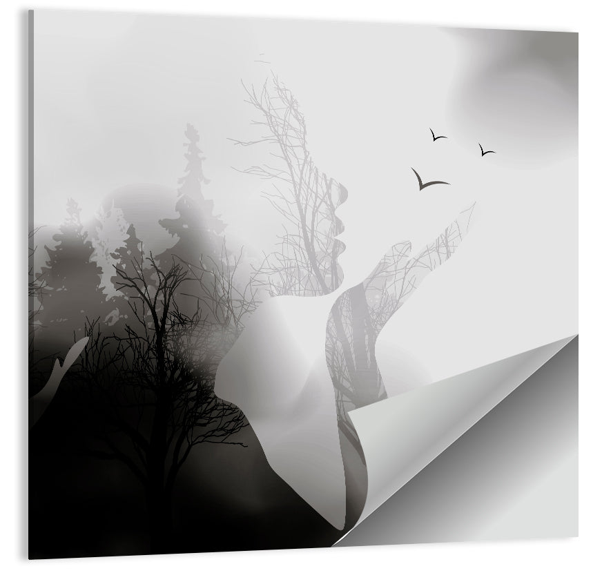 Woman Profile Forest Double Exposure Wall Art
