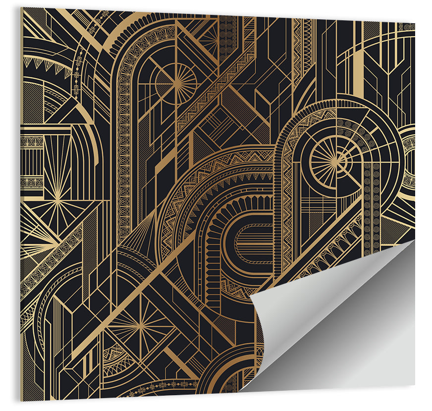 Black and Gold Circle Ornament Pattern Wall Art