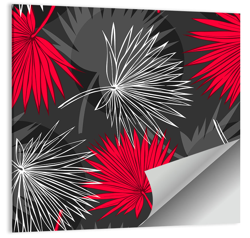 Red Palm Leaf Pattern Wall Art
