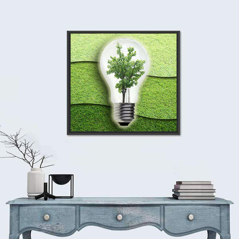 Light Bulb Tree Earth Concept Wall Art in a room, square