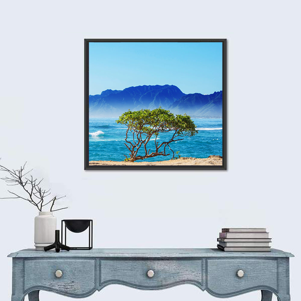 Hawaiian Coastal Tree on Rocky Shore Wall Art