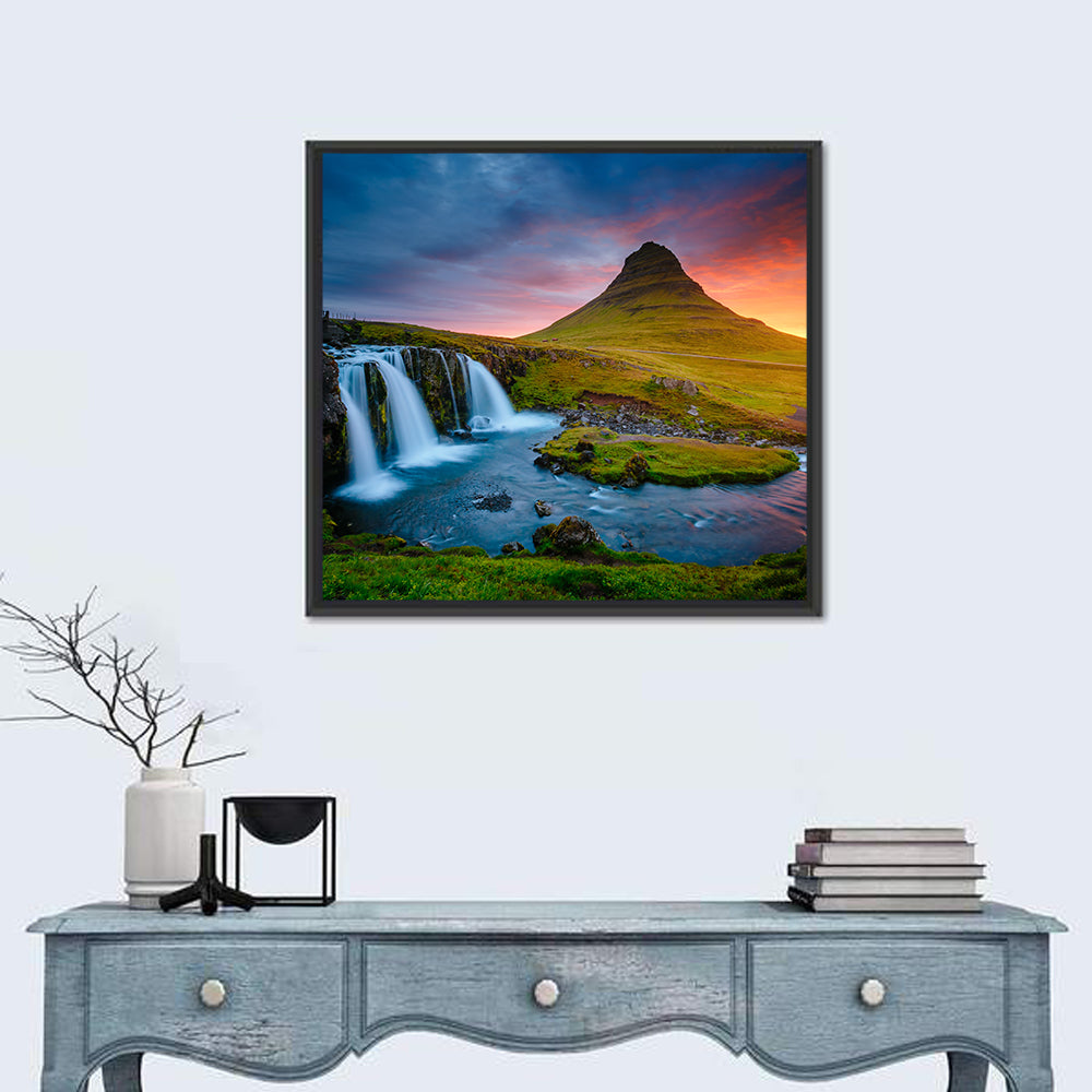 Kirkjufell at Sunset Wall Art in a room, square