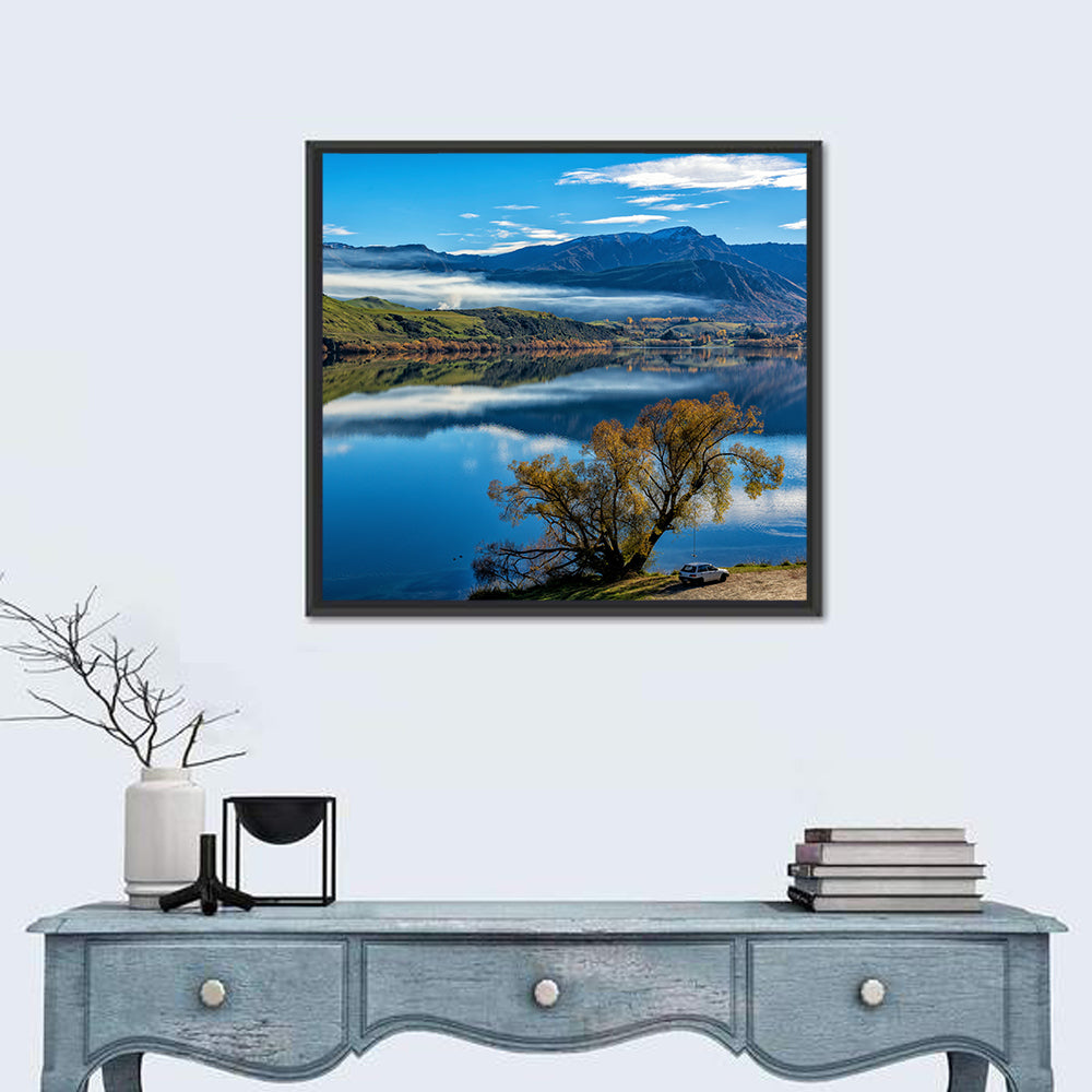 Lake Hayes Autumn Reflection Wall Art in a room, square