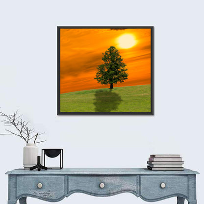 Lonely Tree On Green Field Wall Art