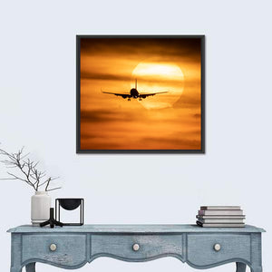 Sunset With Airplane Wall Art