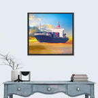 Container Ship at Golden Sunset Wall Art