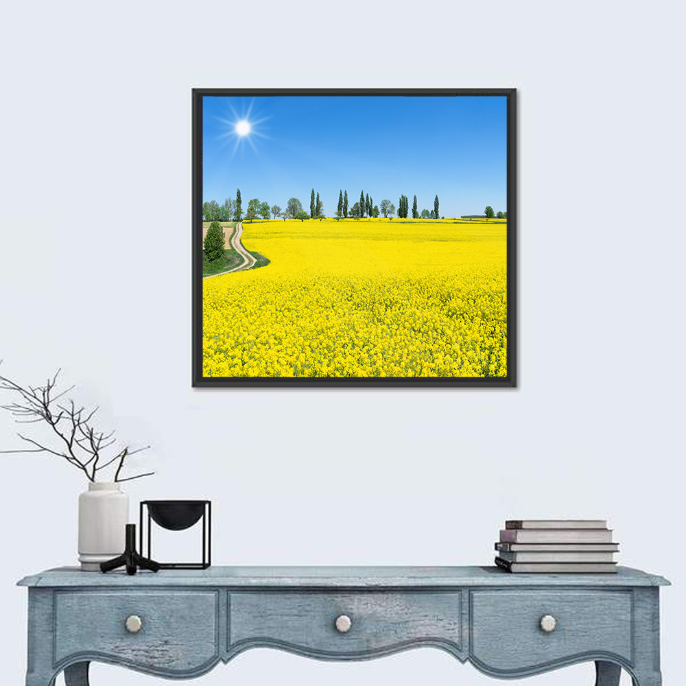 Winding Path Through Rapeseed Field Wall Art in a room, square