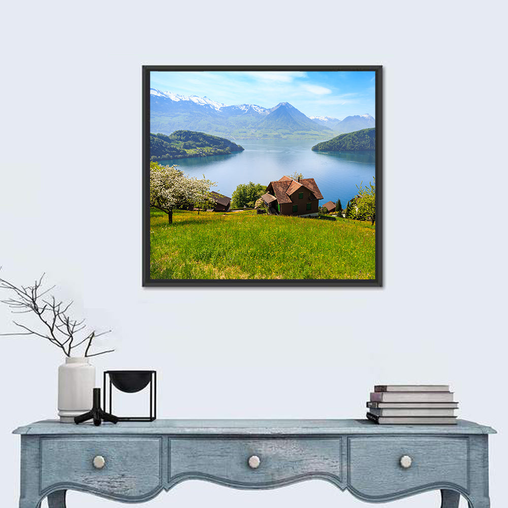 Lake Luzern Meadow View Wall Art in a room, square