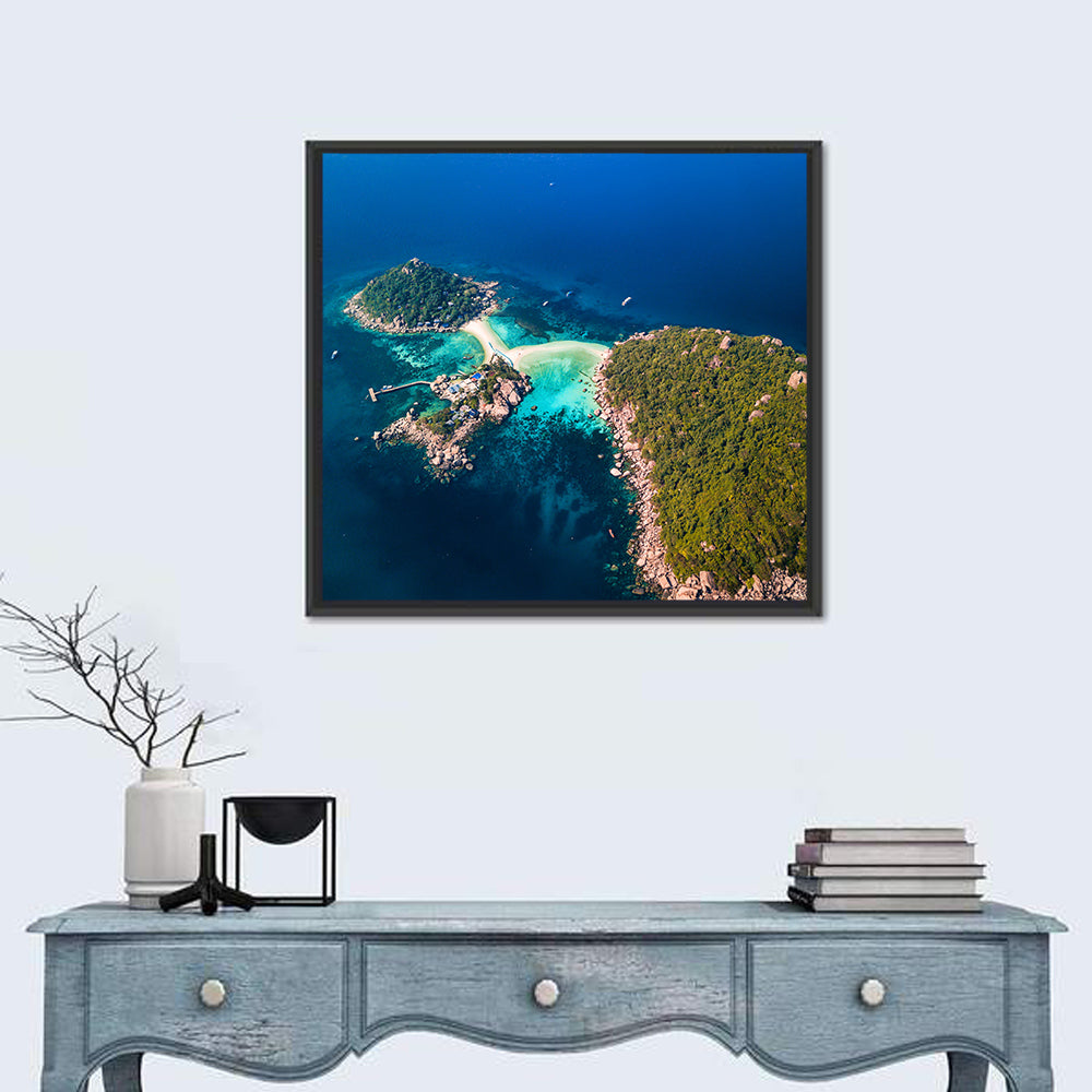 Koh Nang Yuan Aerial View Wall Art in a room, square
