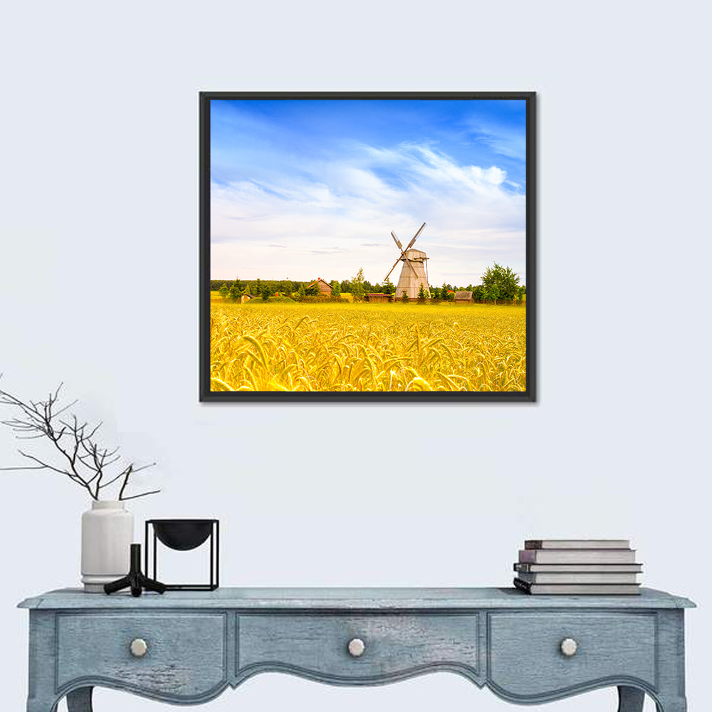 Dudutki Windmill in Golden Fields Wall Art in a room, square