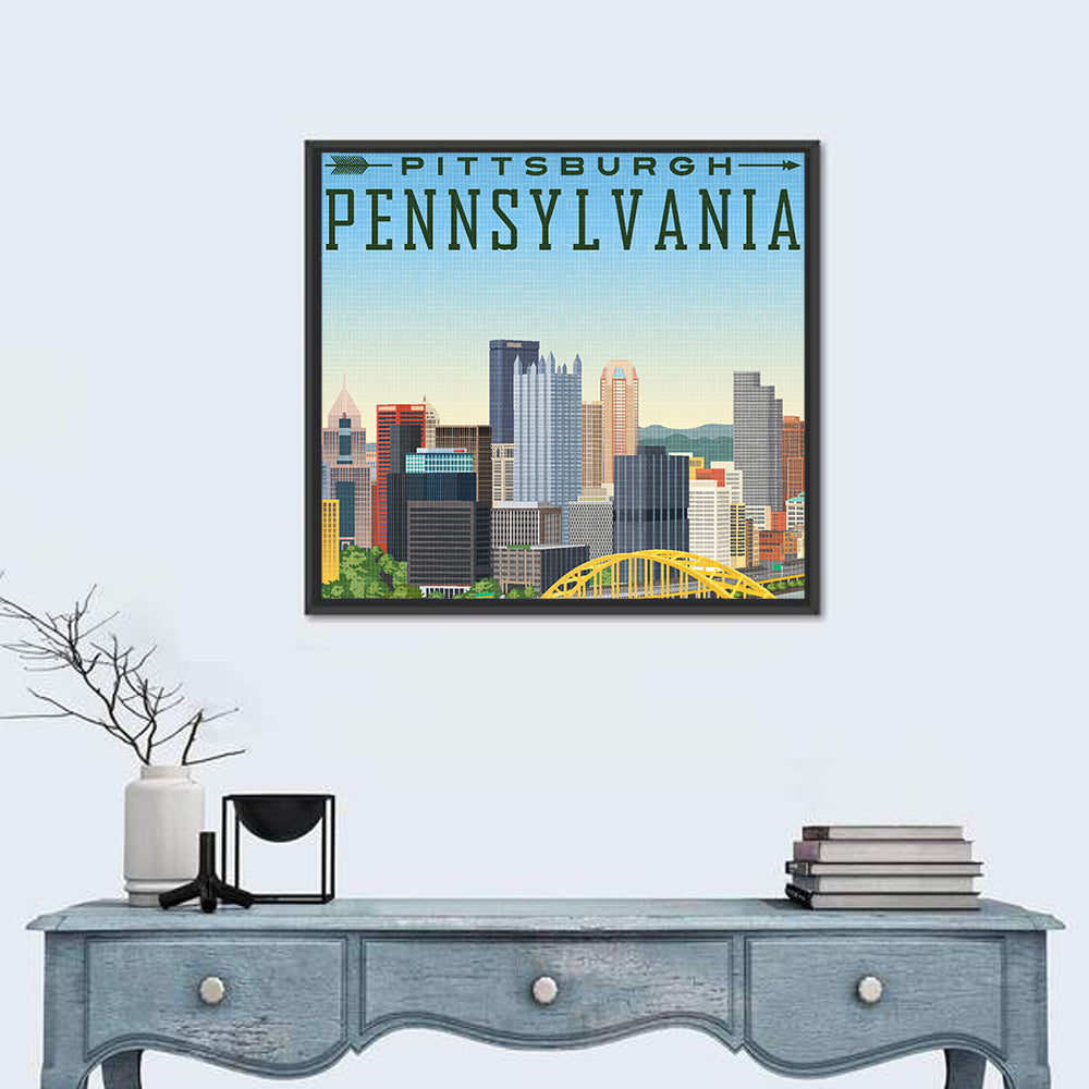 Pittsburgh Fort Pitt Bridge Skyline Wall Art in a room, square