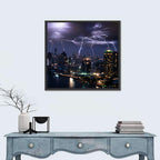 Night Lightning Over River Skyline Wall Art