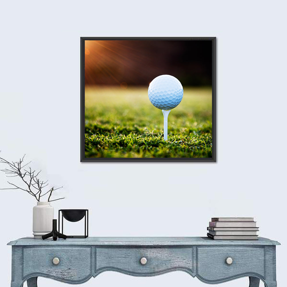 Golf Ball on Tee at Sunset Wall Art in a room, square