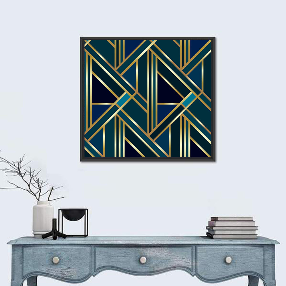 Blue and Gold Geometric Pattern Wall Art