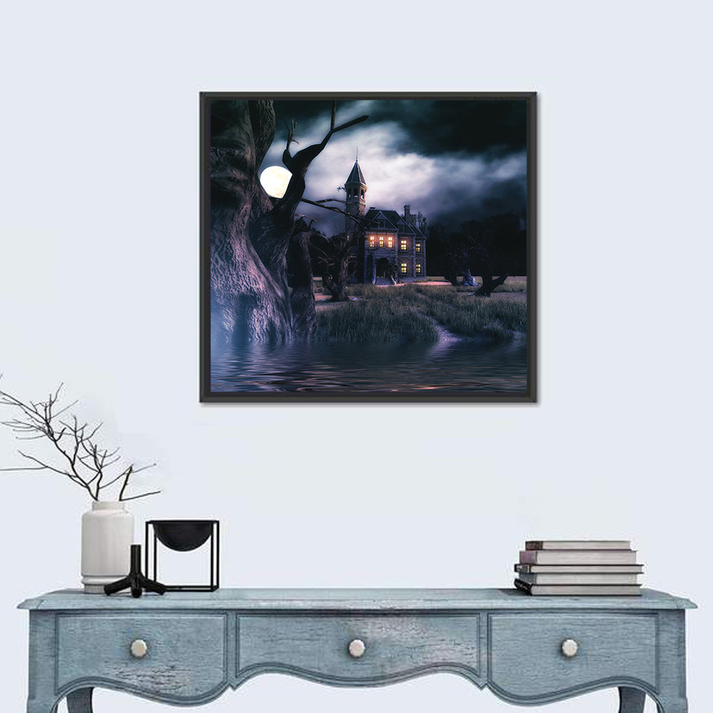 Moonlit Haunted House Wall Art