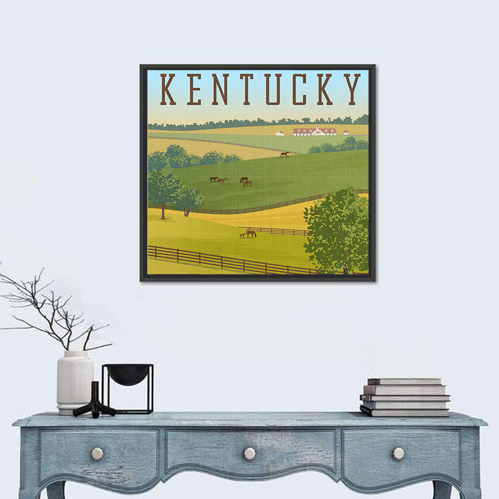 Kentucky Rolling Hills Illustration Wall Art in a room, square