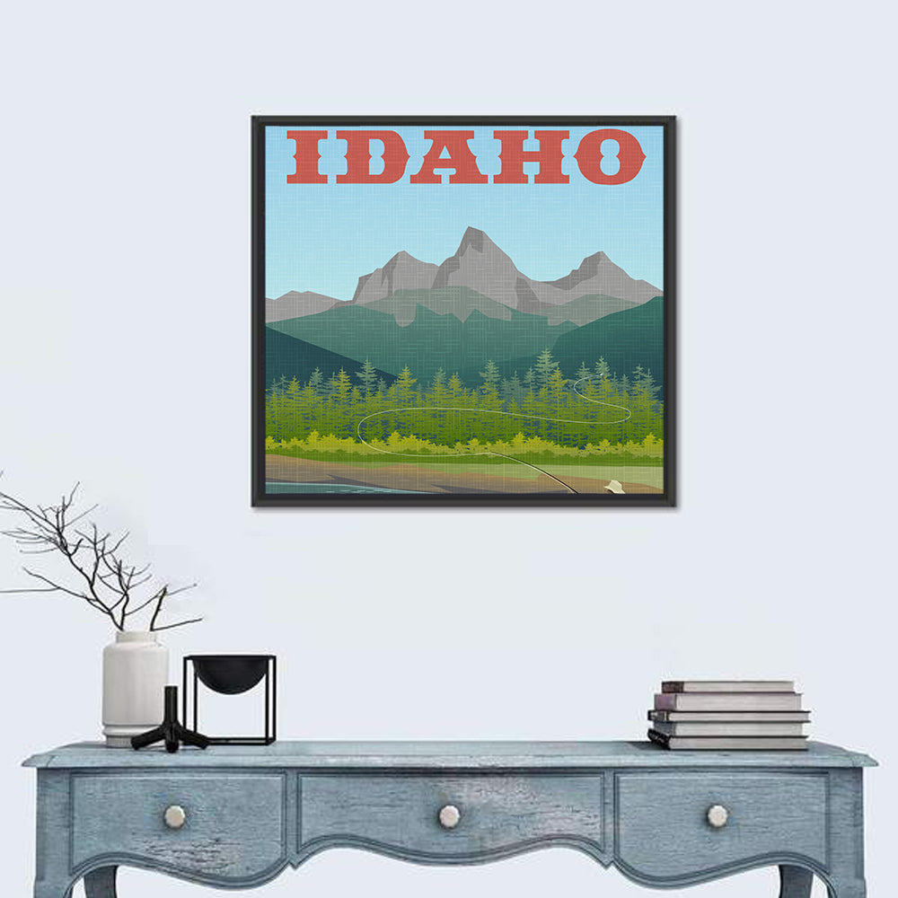 Vintage Idaho Travel Design Wall Art in a room, square
