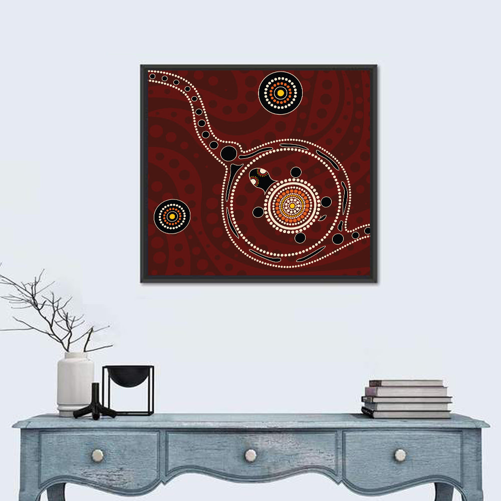 Aboriginal Turtle Dot Painting Wall Art in a room, square
