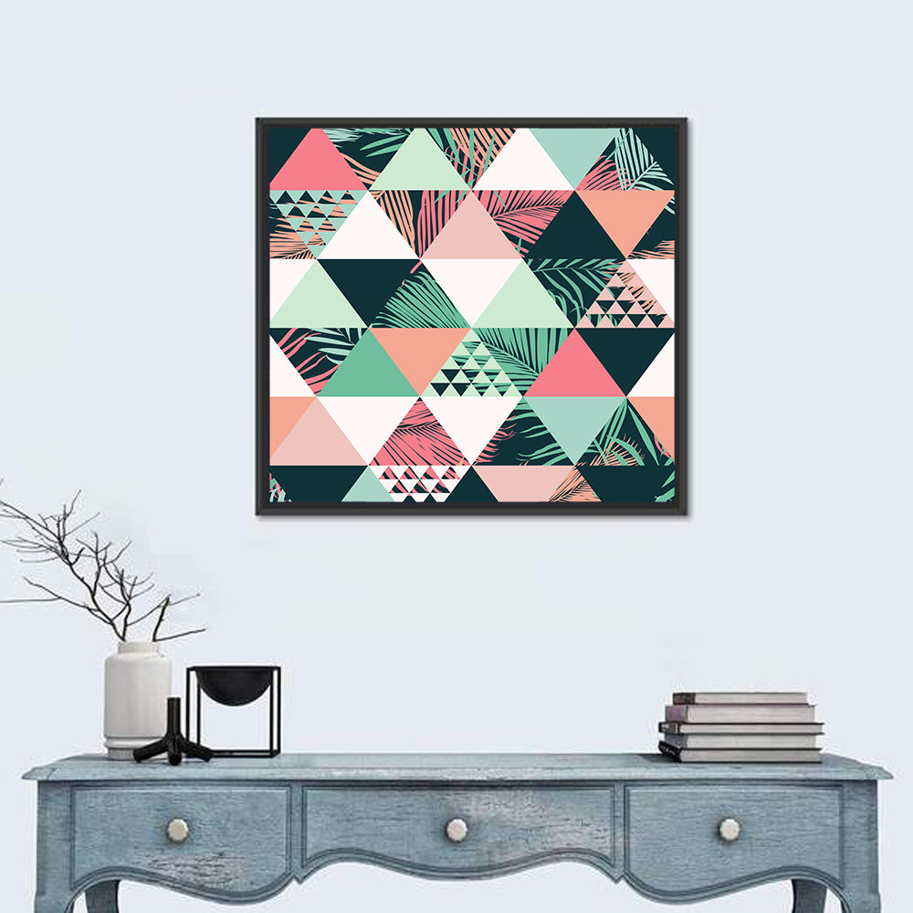 Geometric Tropical Palm Leaves Wall Art in a room, square