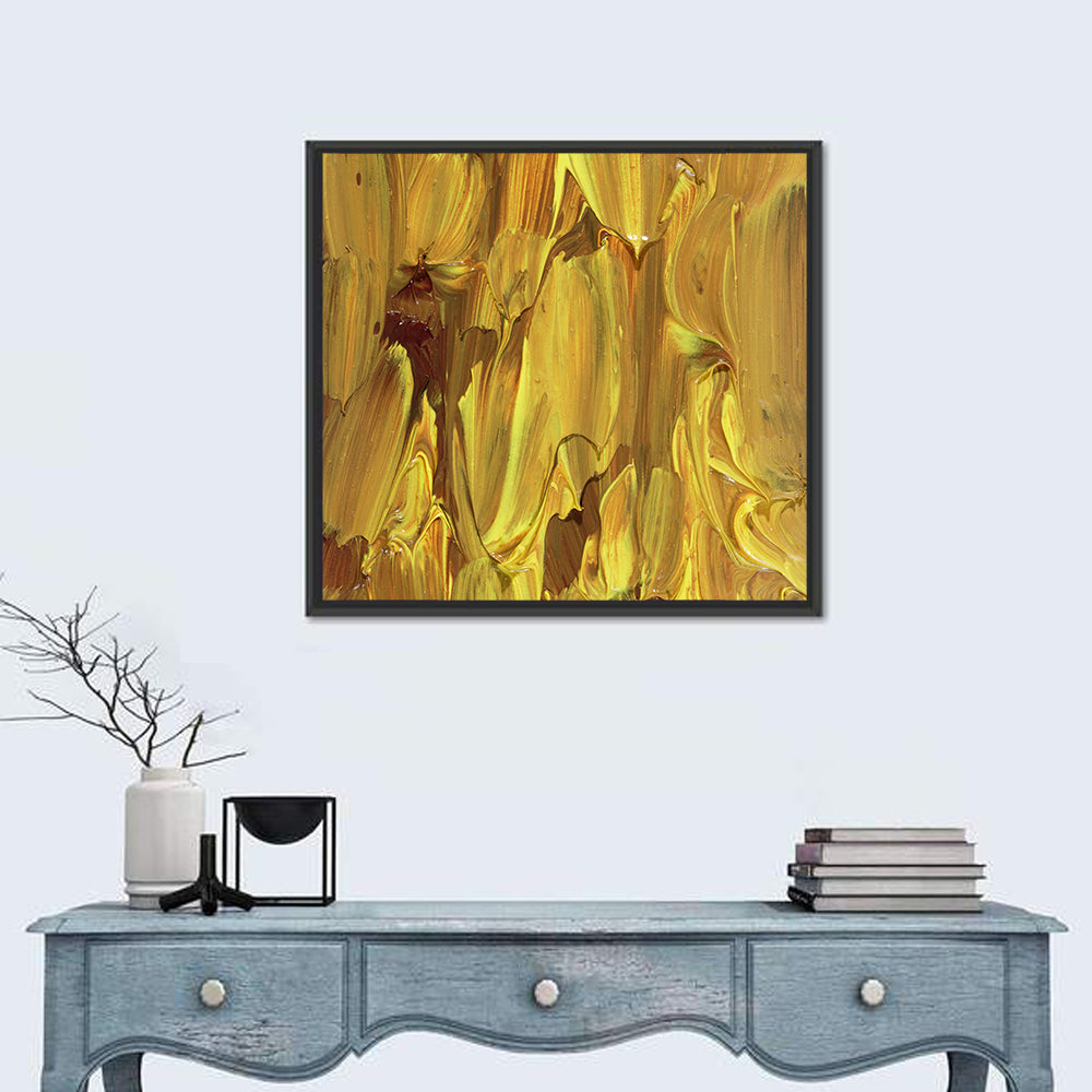 Golden Impasto Oil Study Wall Art in a room, square