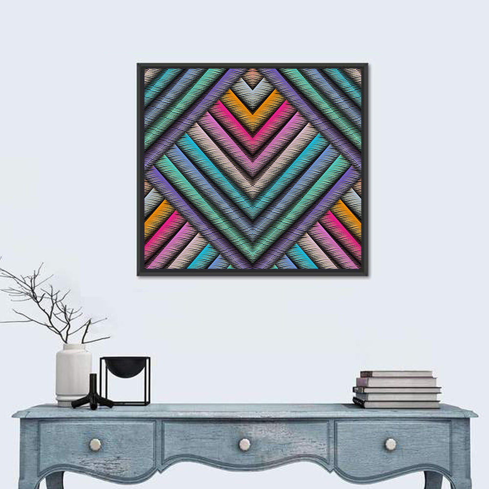 Embroidered Chevron Stripe Pattern Wall Art