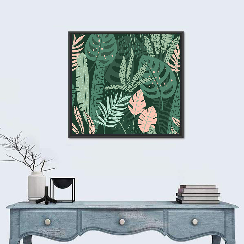 Polka Dot Tropical Leaf Pattern Wall Art