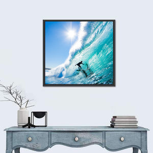 Surfing On Blue Ocean Wave Wall Art