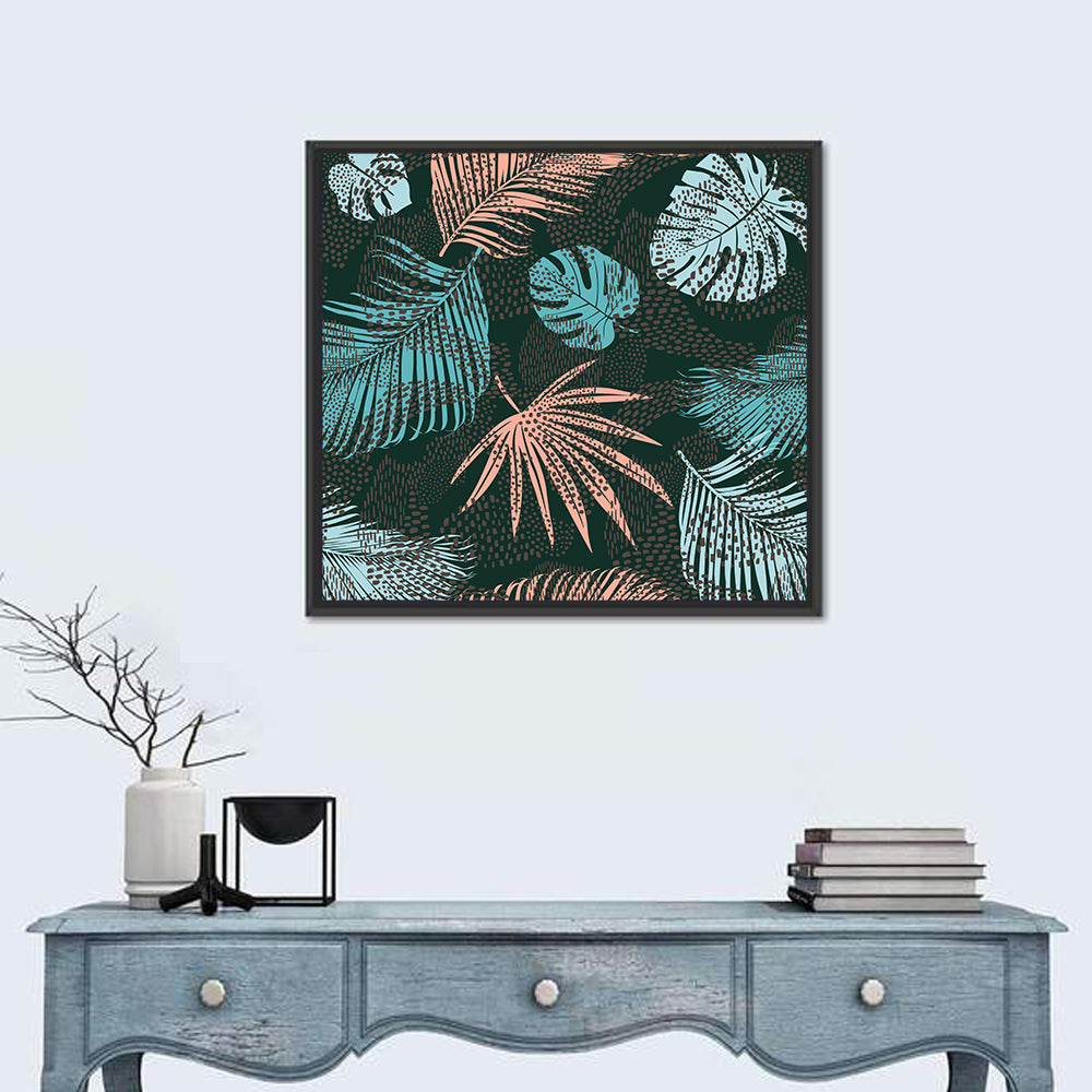 Stippled Tropical Leaves Illustration Wall Art in a room, square