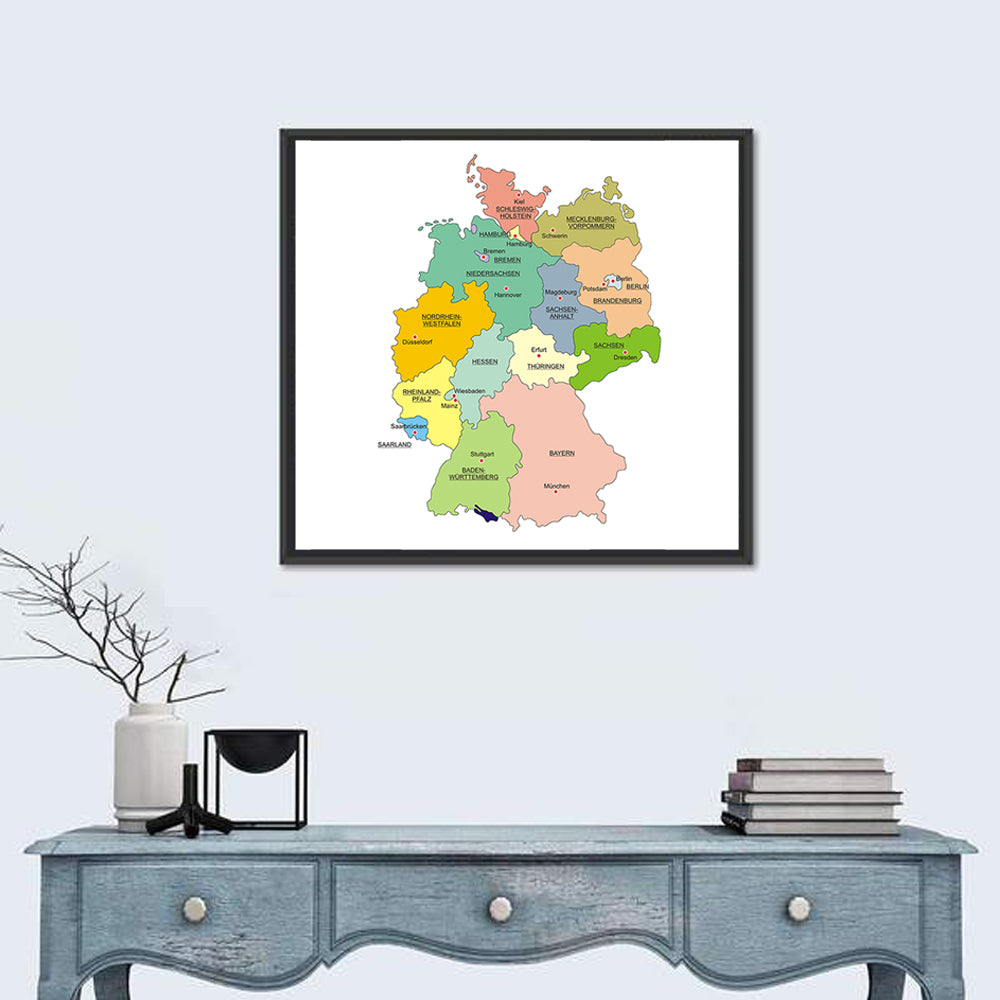 Germany Map Infographic Wall Art in a room, square