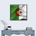 Waving Algerian Flag with Crescent and Star Wall Art